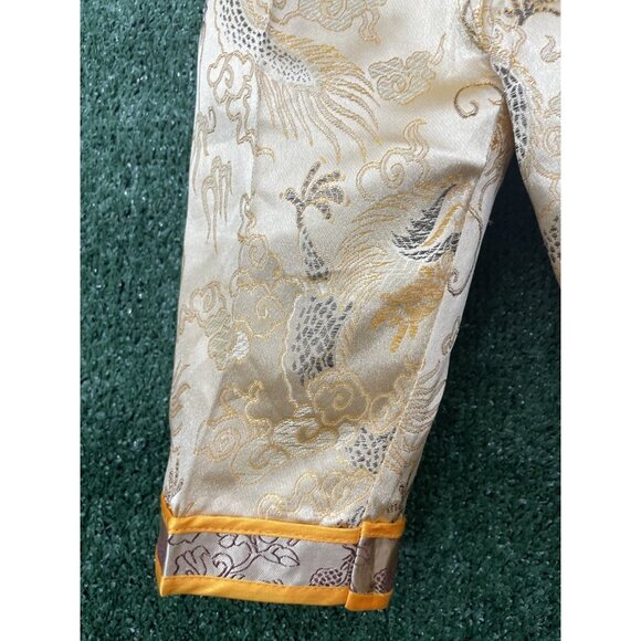 Unbranded Orange Beige Gold Trim Chinese Pants Handmade Kids Toddler Youth - Picture 2 of 8